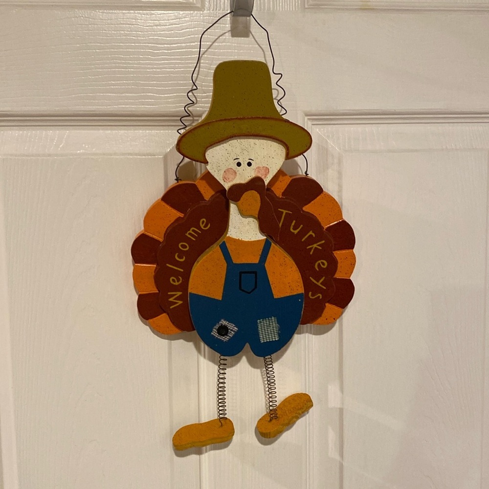 Wooden turkey wall door  hanging Thanksgiving wiggly legs